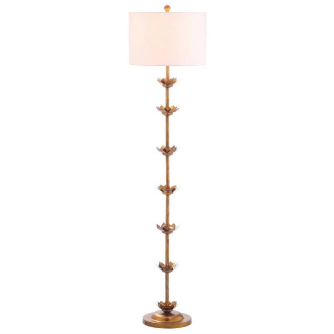 Landen Leaf Metal Floor Lamp in Antique Gold with Off-White Shade