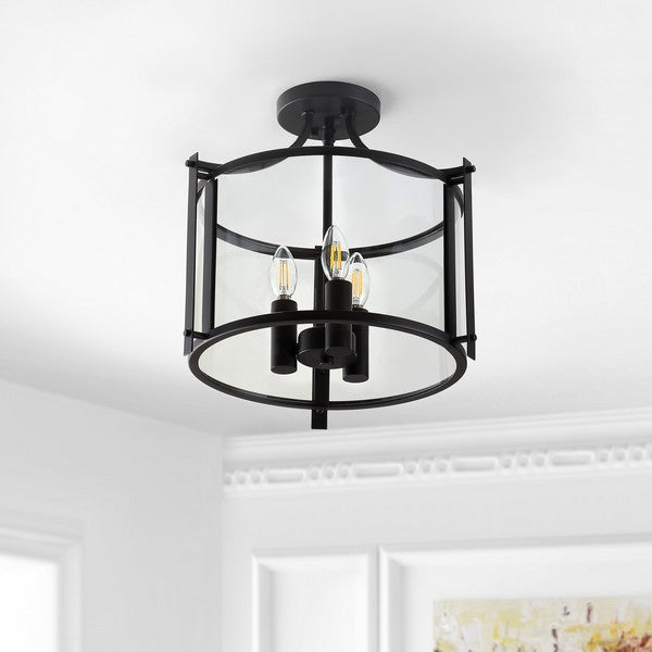 Grenten Flush Mount in Oil-rubbed Bronze with Candle-shaped Bulbs