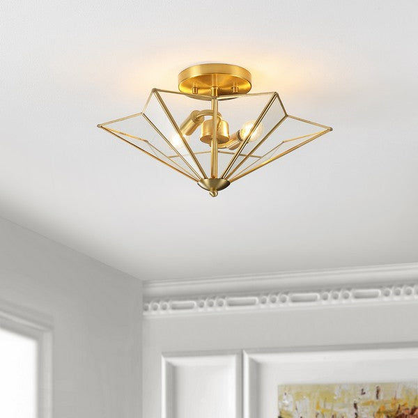 Haruna Flush Mount in Antique Brass with Clear Glass