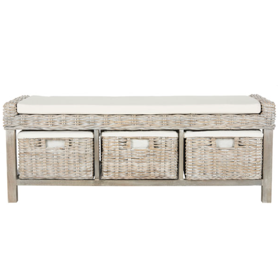 Kobutsu Storage Bench in Grey White Wash