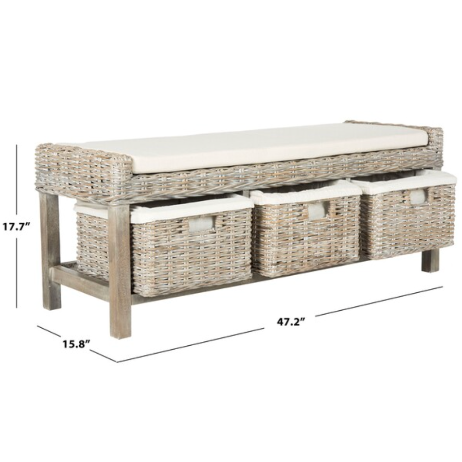 Kobutsu Storage Bench in Grey White Wash