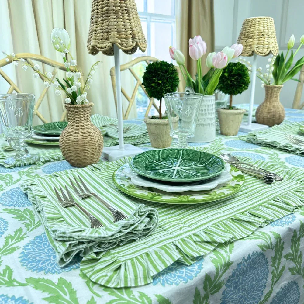 Green Stripes - Quilted Placemats with Ruffle - Set of 4 - The Mayfair Hall