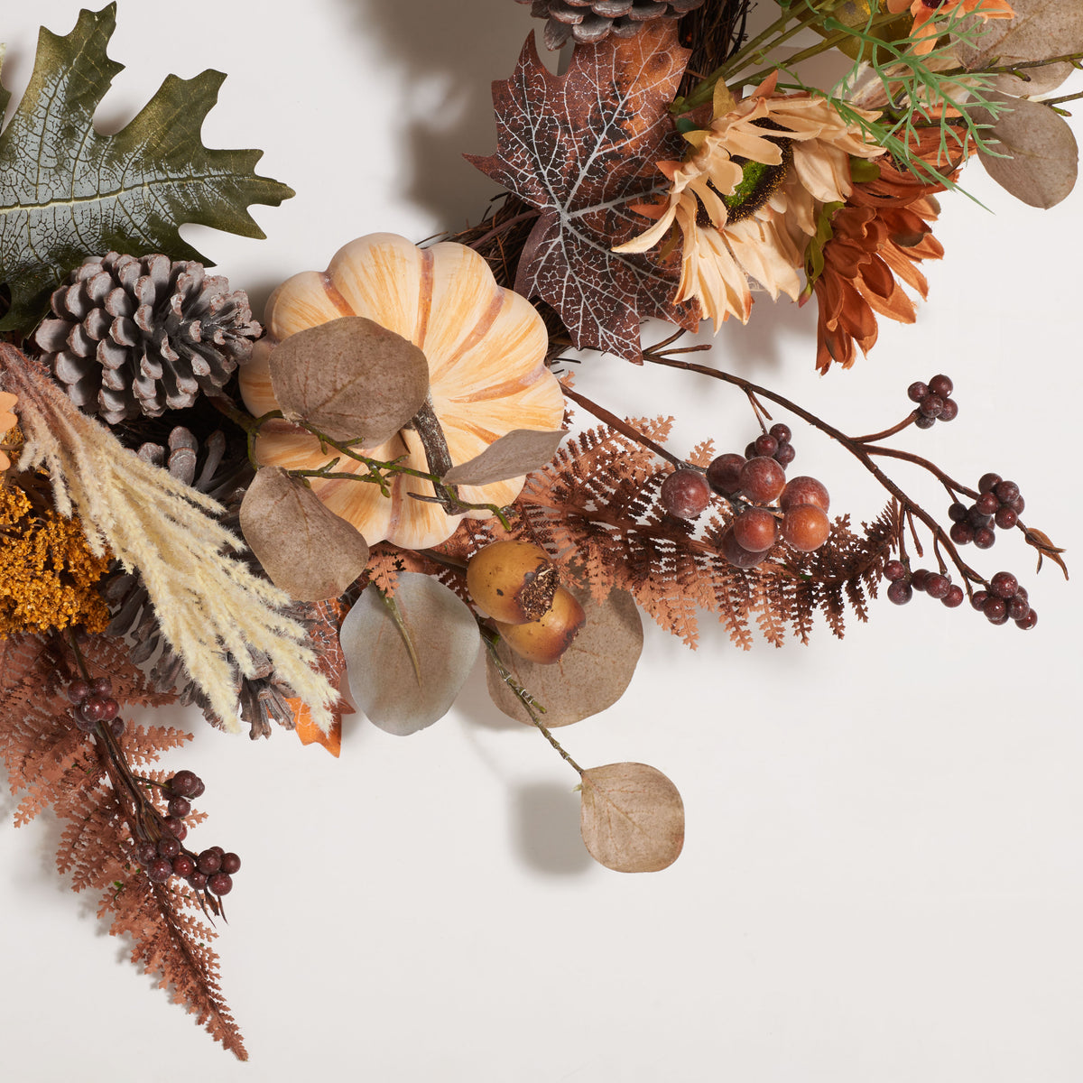 Faux 28 Inch Oak Leaf and Pumpkin Wreath with Pine Cones