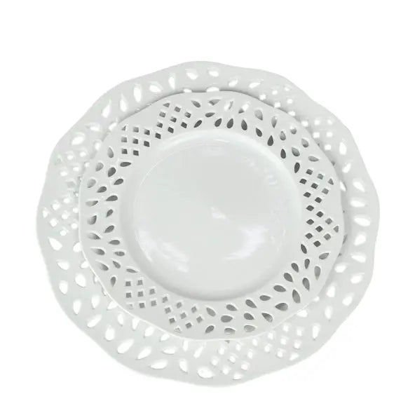 Fabulous New Pierced 10.5" White Porcelain Dinner Plate - The Mayfair Hall