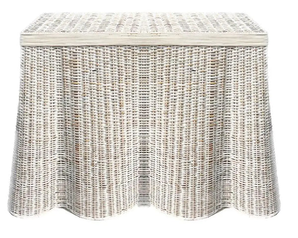 Fabulous New Whitewashed Scalloped Wicker Console Table - The Mayfair Hall