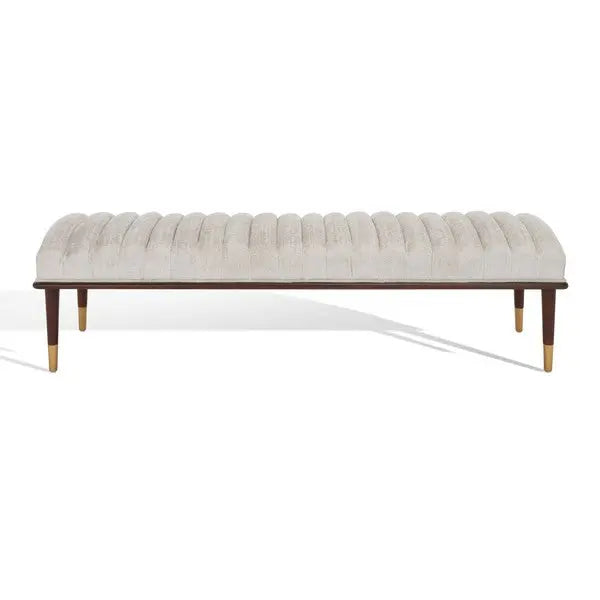 Flannery Ivory-Dark Brown Mid-century Bench - The Mayfair Hall