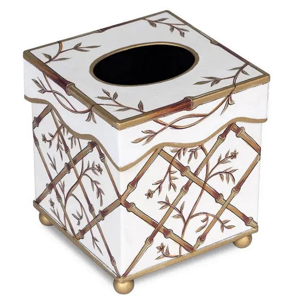 Ivory & Gold Bamboo & Floral Tissue Holder - The Mayfair Hall