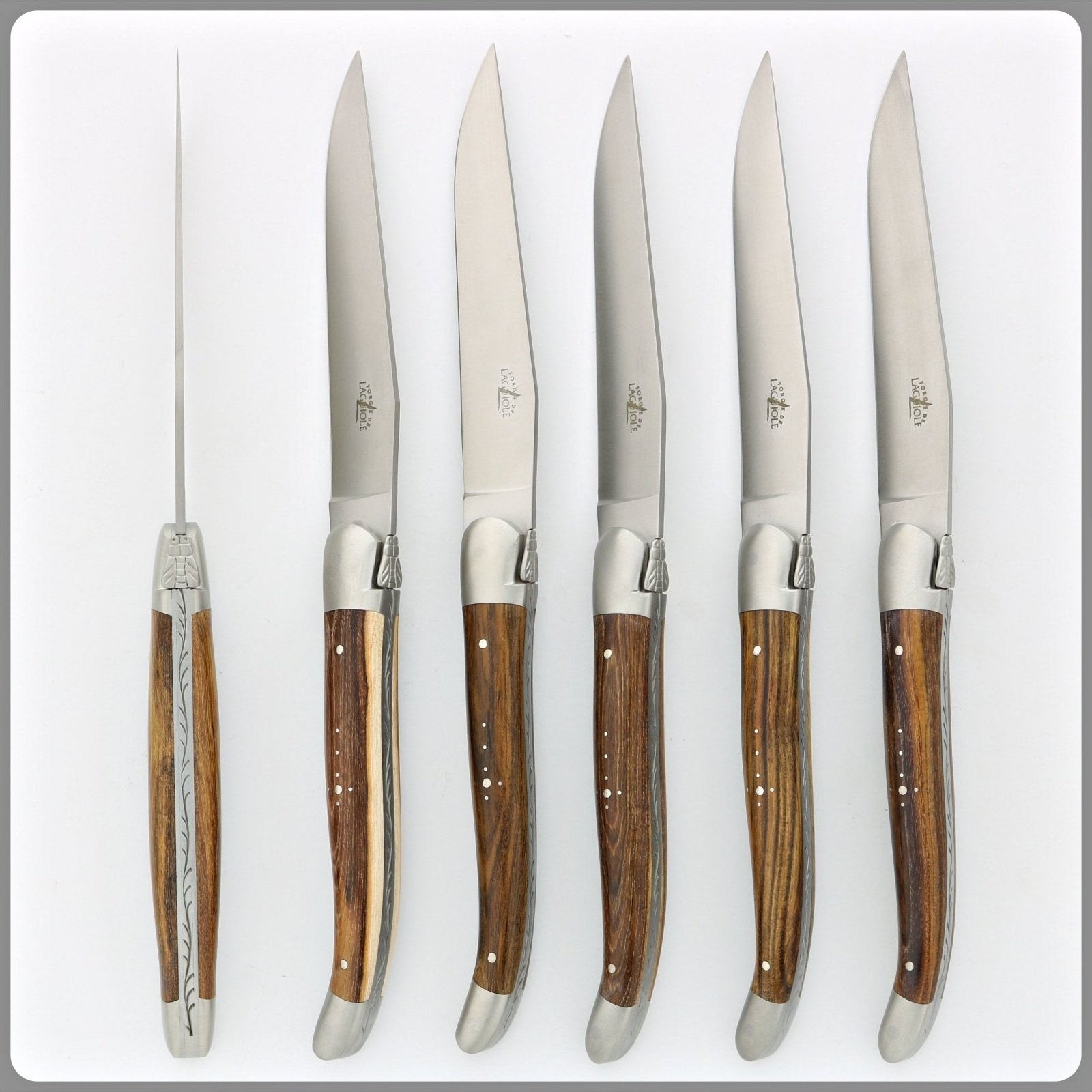Forge de  Laguiole 6 Piece Steak Knife Set Pistachio Wood Satin Finish