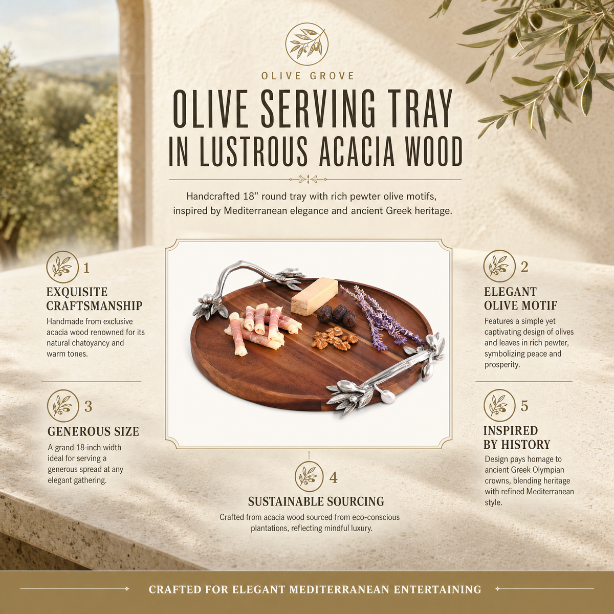Olive Serving Tray Acacia- Round