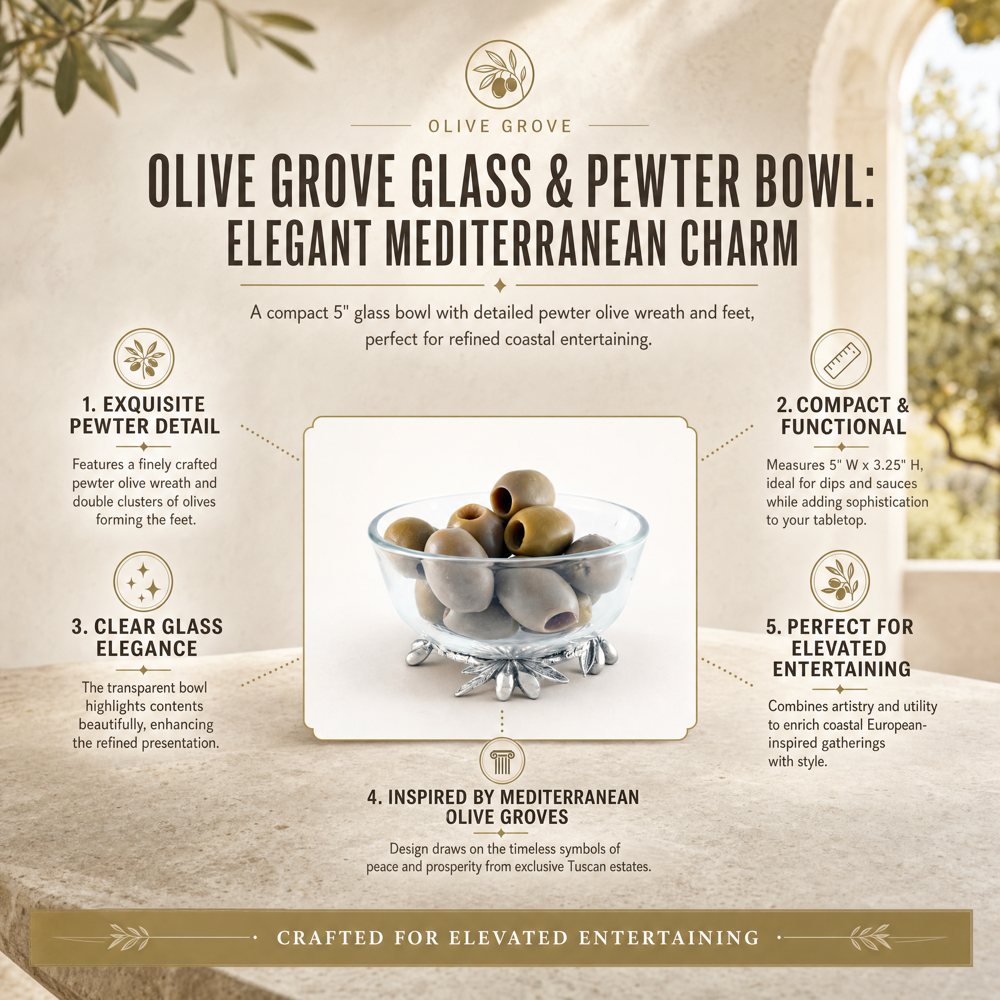 Olive Grove Glass & Pewter Bowl