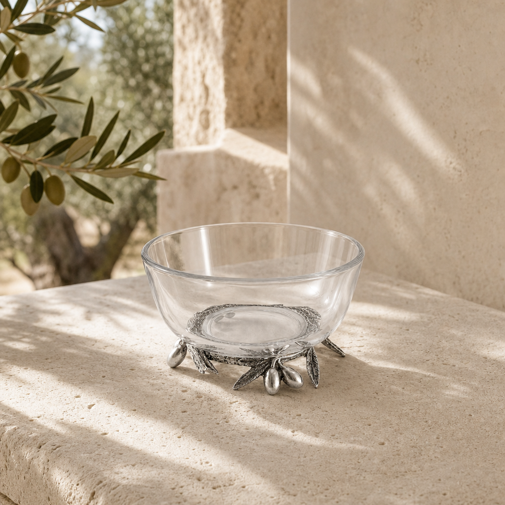 Olive Grove Glass & Pewter Bowl