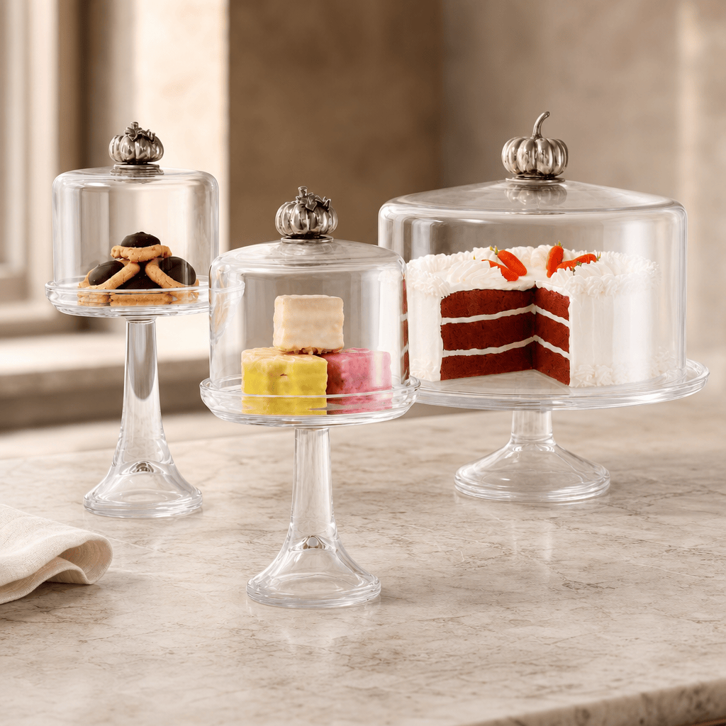 Pumpkin Knob Glass Covered Cake / Dessert Stand