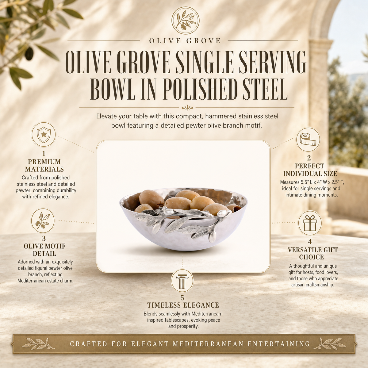 Olive Single Serving Bowl - Steel