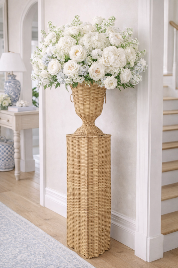 Square Scalloped Wicker Urn and Pedestal (3 Options)