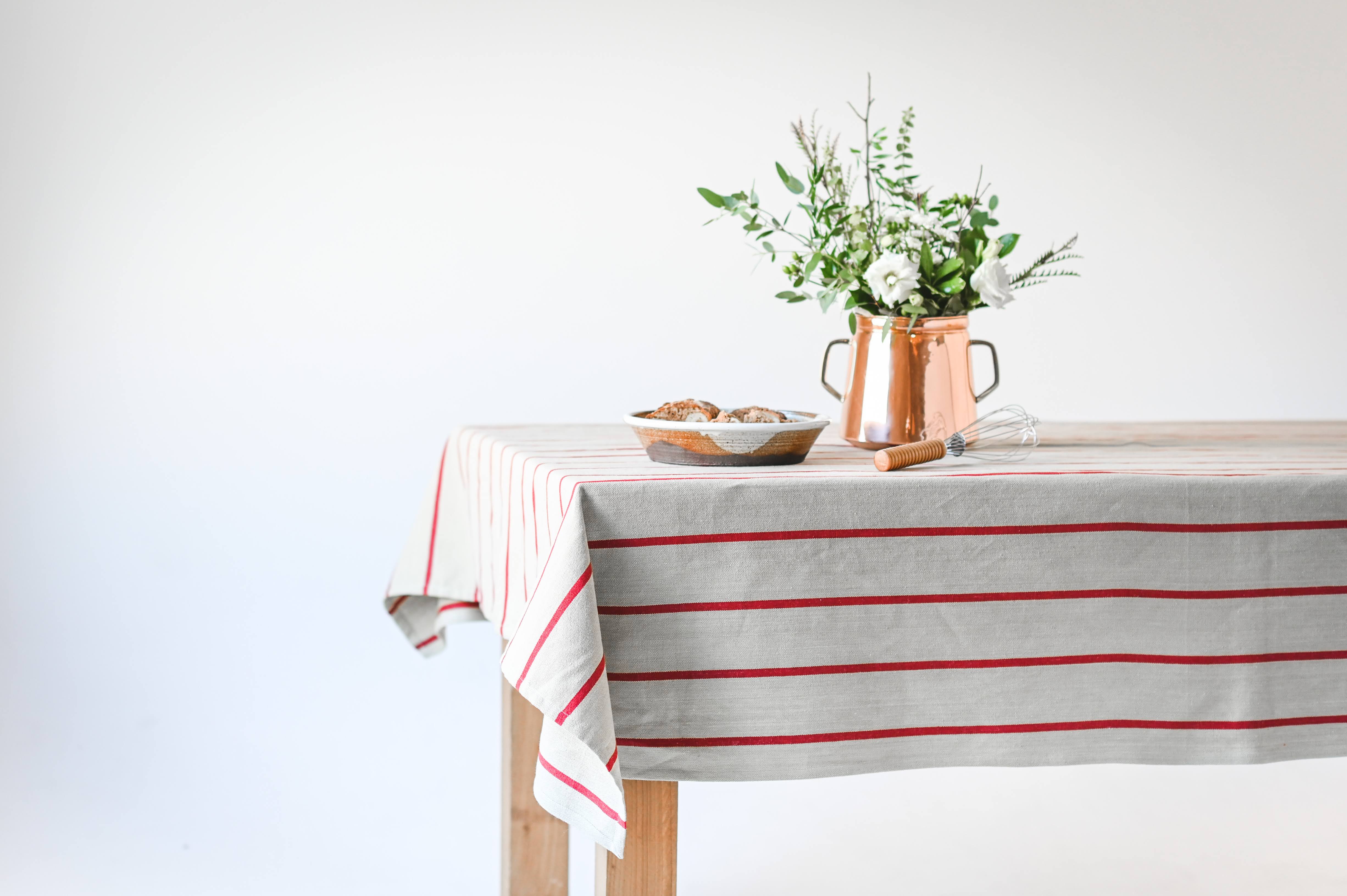 Red Stripe Linen Tablecloth