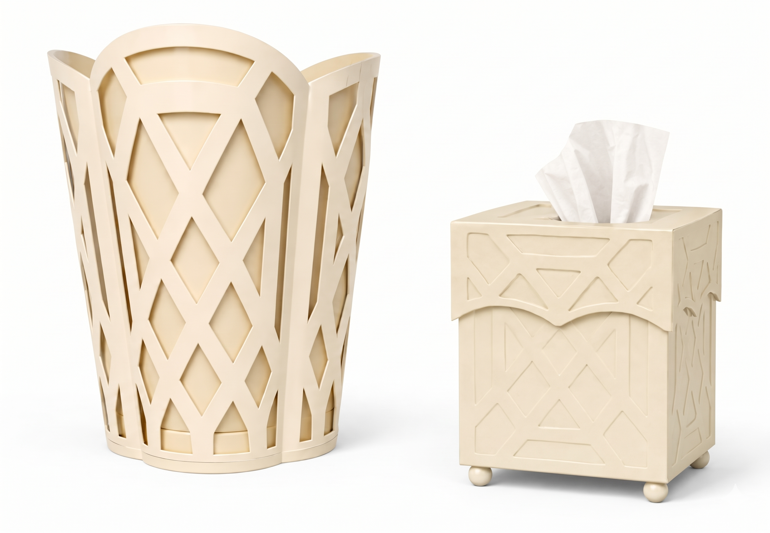Cream Chippendale Wastepaper Basket & Tissue (2 Options)