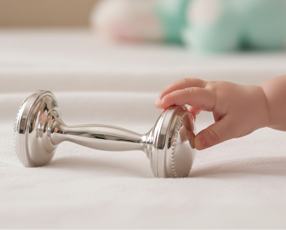 Krysaliis Silver Plated Baby Rattle - Beaded