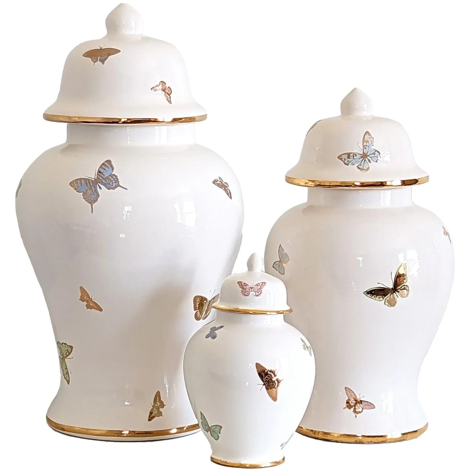 Gilded Butterflies Ginger Jars - Medium