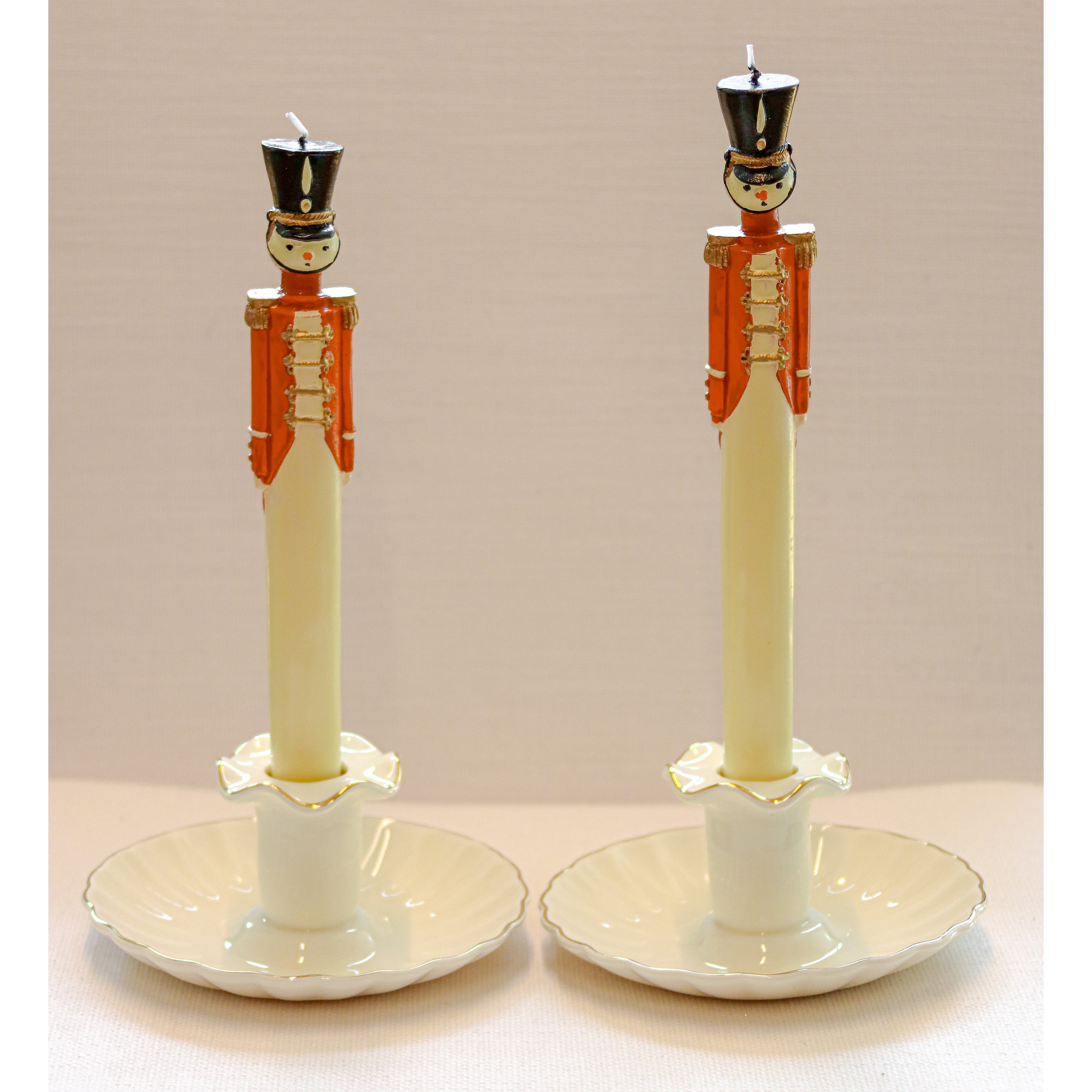 Gilded Ceramic Candle Holder in Cream with Gold Rim (Set of 2)