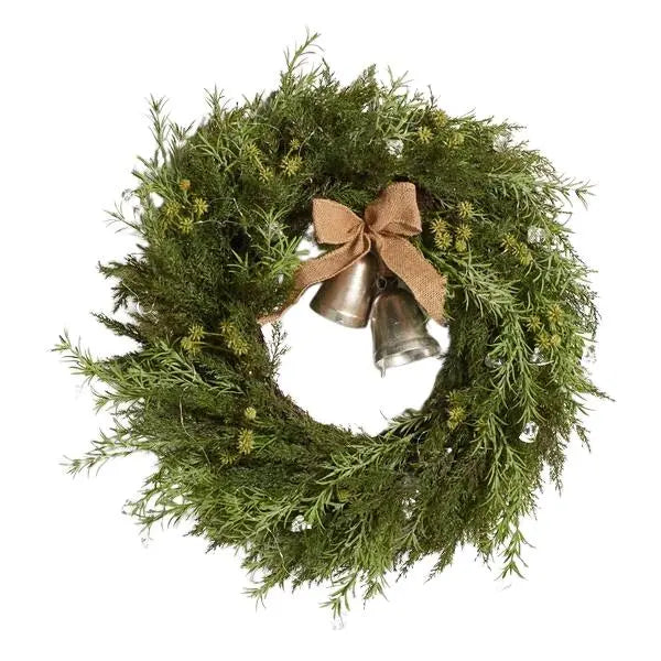 Faux 22 Inch Pine Led Wreath W/ Gold Bells - The Mayfair Hall
