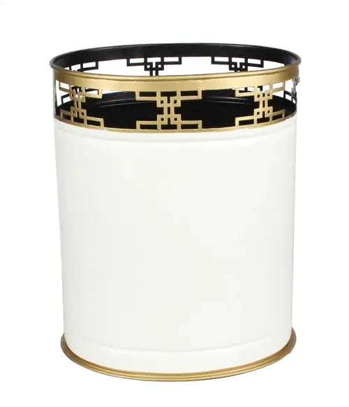 Ivory/Gold Fretwork Wastepaper Basket - The Mayfair Hall