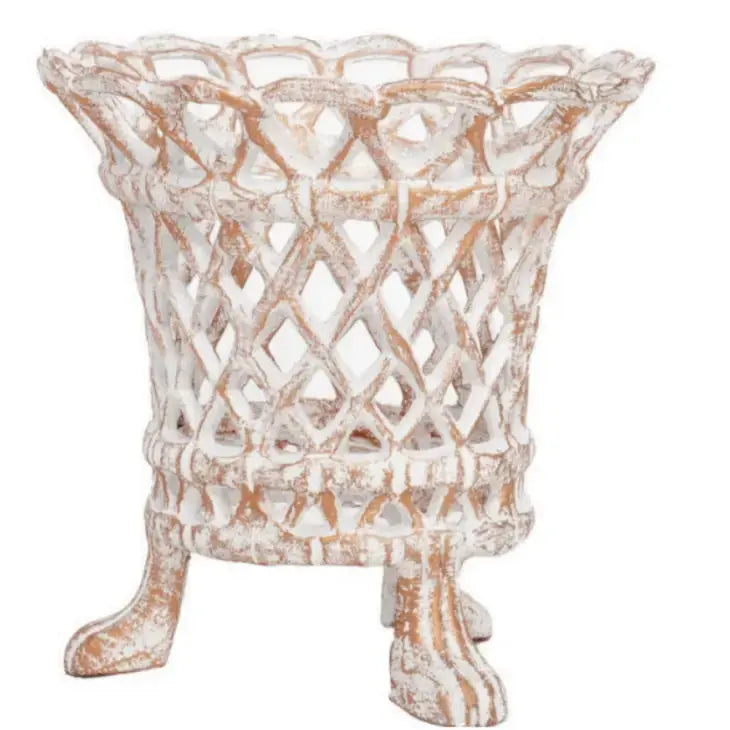 Ivory/Gold Lattice Footed Planter - 2 Sizes - The Mayfair Hall