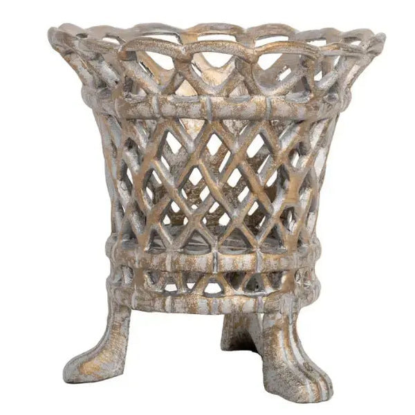 Small Pewter & Gold Lattice Footed Planter (2 Sizes) - The Mayfair Hall