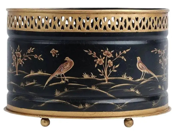 Mid Size Black/Gold Oval Planter - The Mayfair Hall