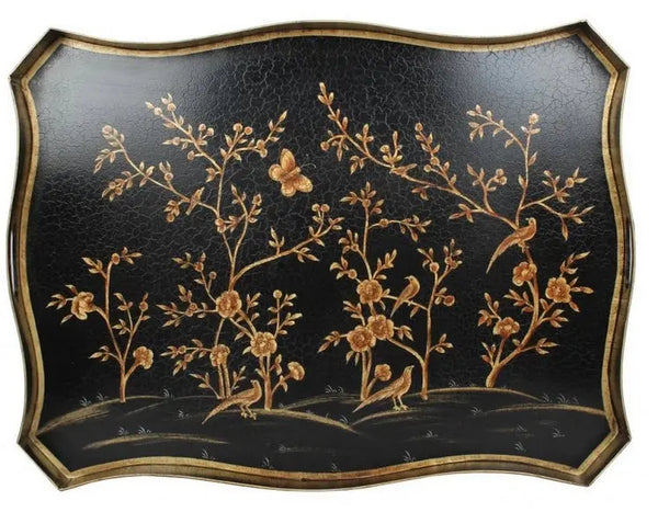 Black/Gold Scalloped Tray Table - The Mayfair Hall