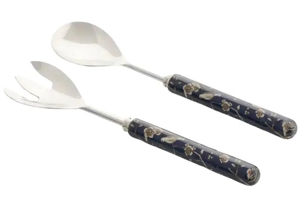 Gorgeous New Navy Blue Chinoiserie Enameled Salad Servers - The Mayfair Hall