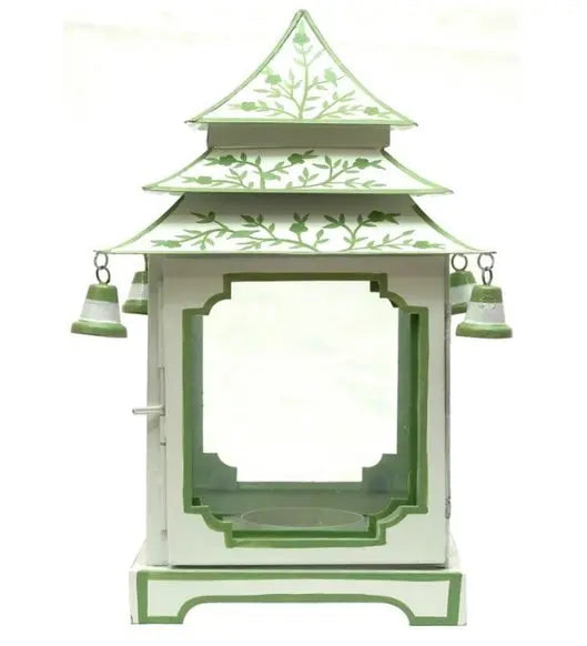 White/Green Floral Pagoda Hurricane - Large - The Mayfair Hall