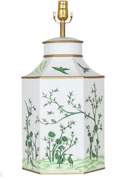 Chinoiserie Ivory & Green Hexagon Lamp - The Mayfair Hall