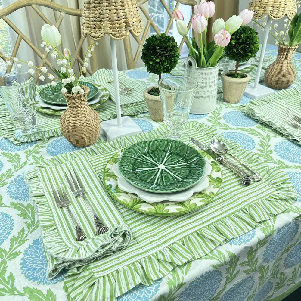 Green Stripes with Ruffle - Napkin - Set of 4 - The Mayfair Hall