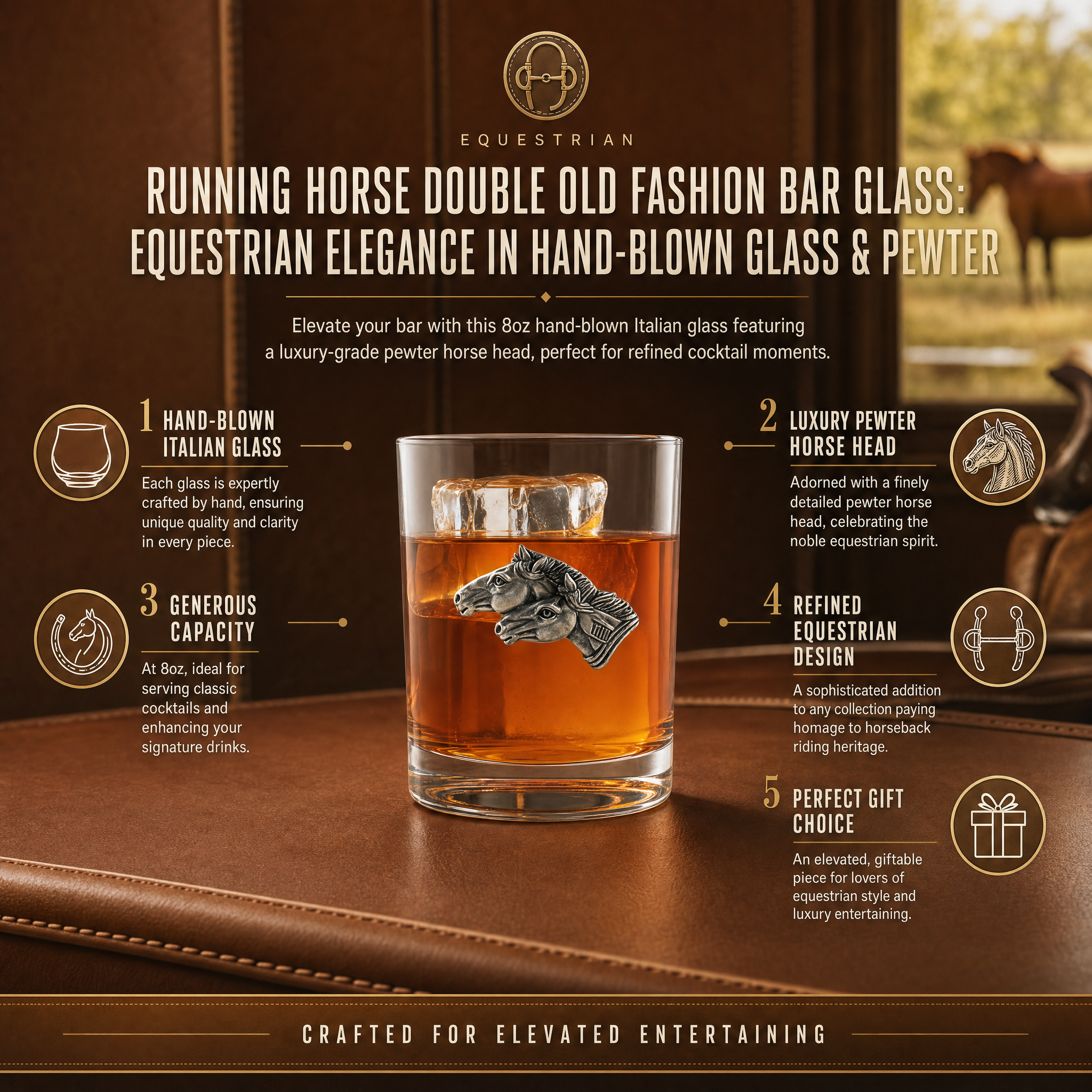 Running Horse Double Old Fashion Bar Glass