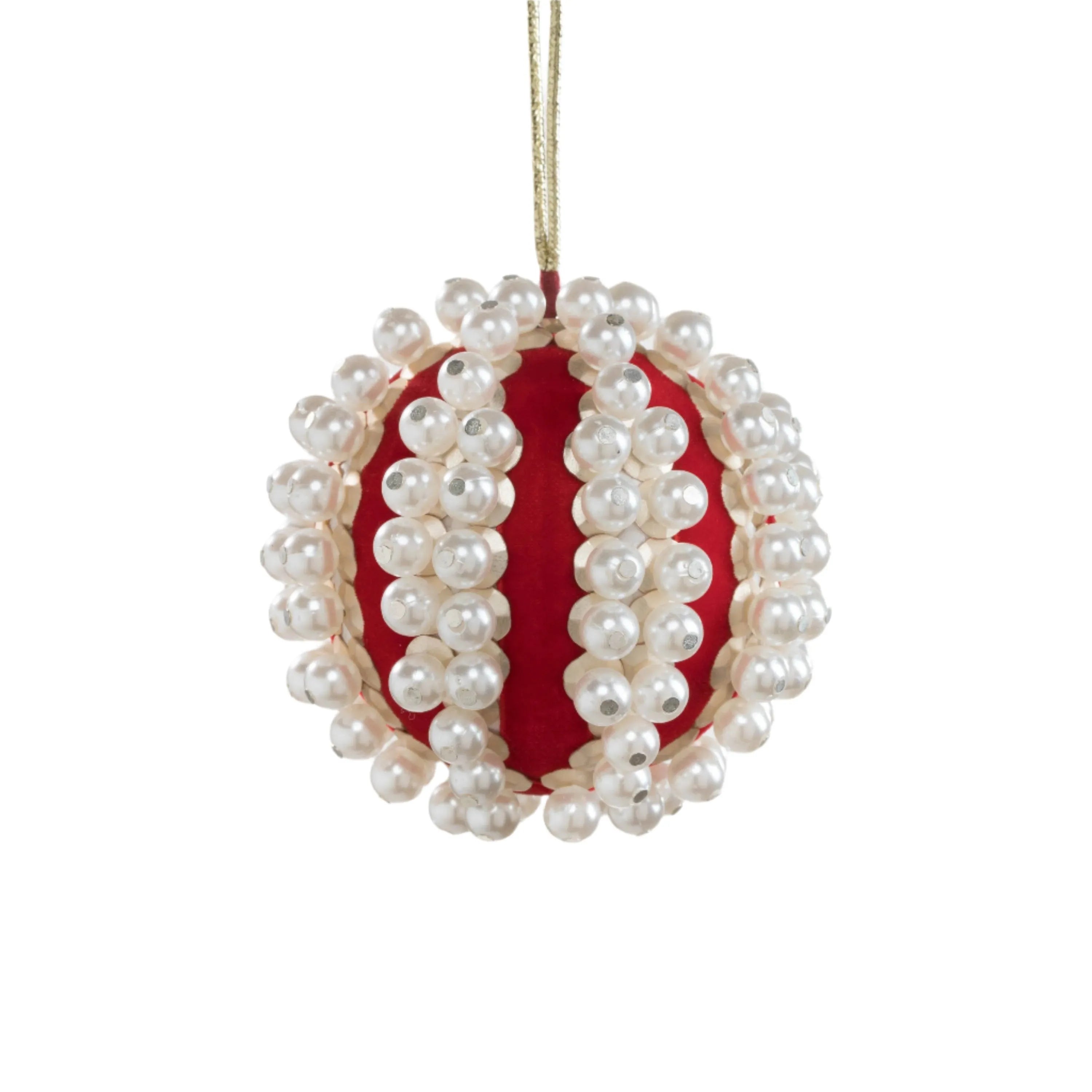 Pearl and velvet ball ornament, ruby