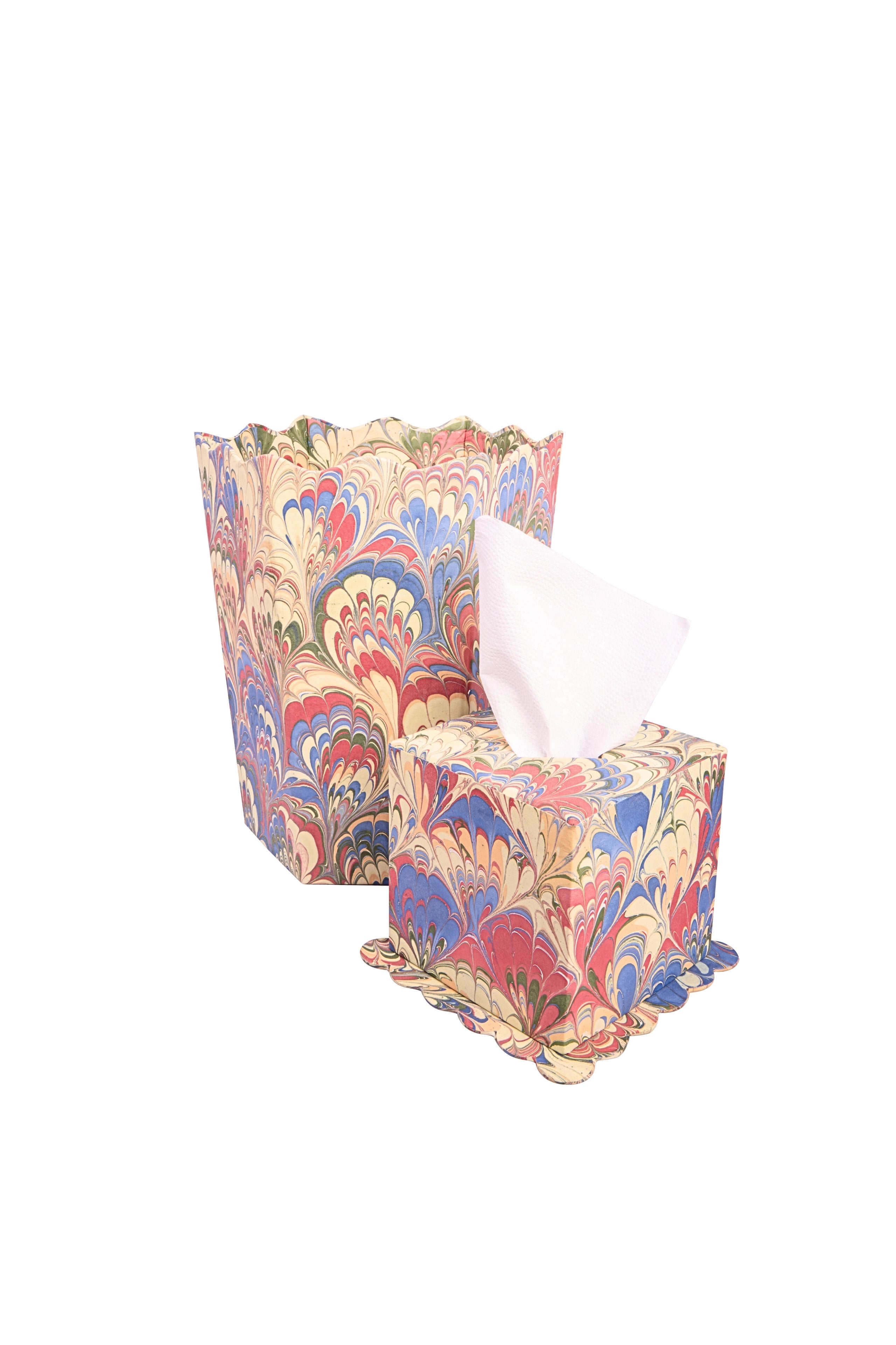 Hand-Marbled Scallop Waste Bin / Storage Bin in Multicolor