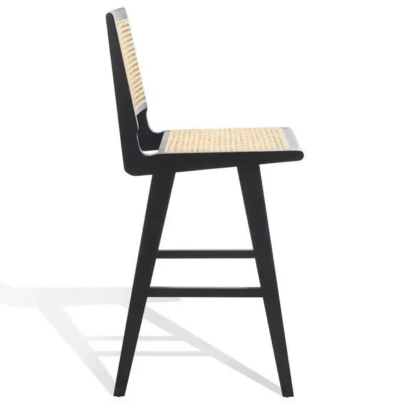 Hattie Black-Natural French Cane Barstool - The Mayfair Hall