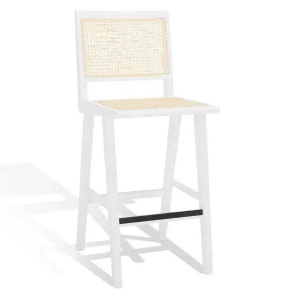 Hattie White-Natural French Cane Barstool - The Mayfair Hall