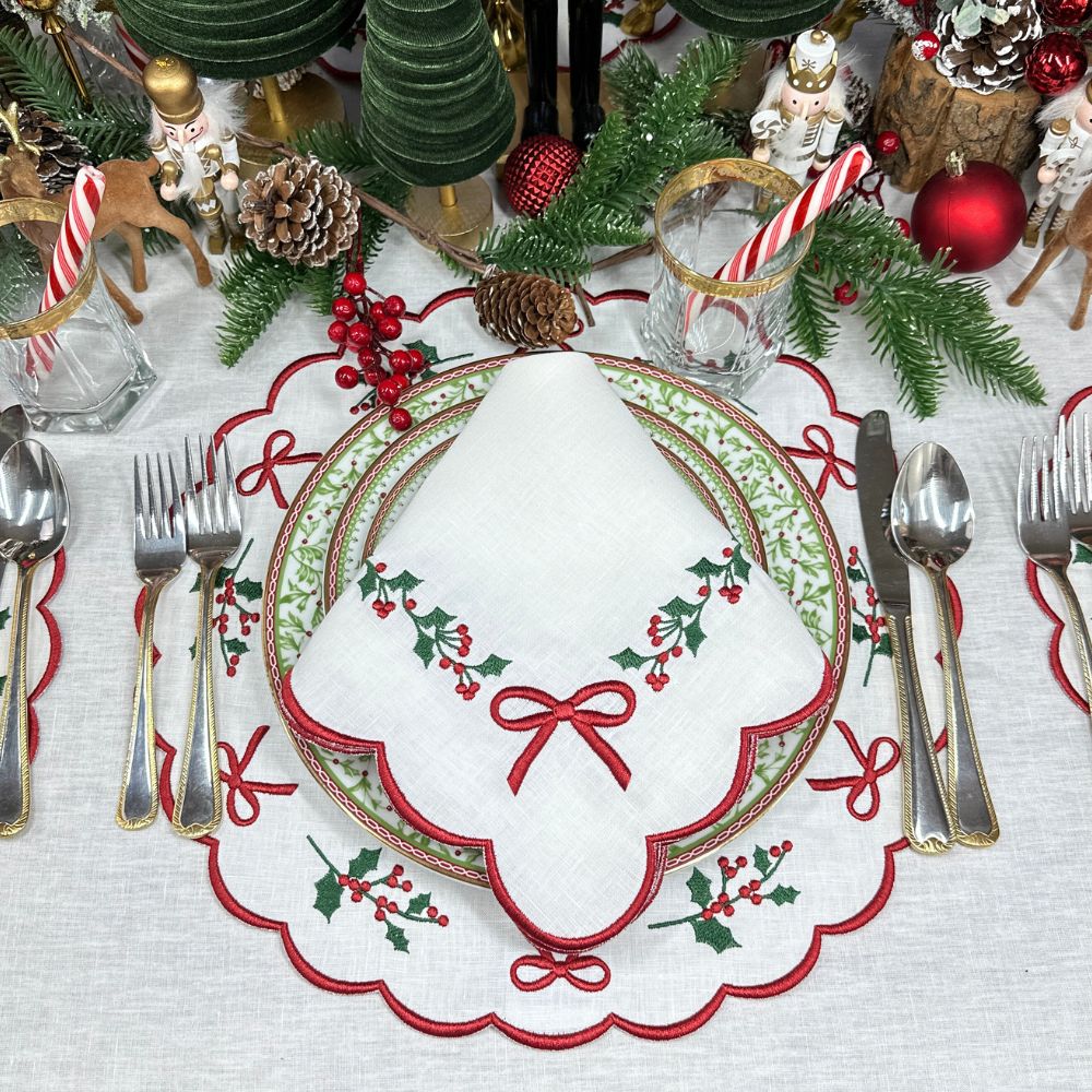 100% Linen - Studio Collection: Holly & Bows - Placemat (Set of 4)