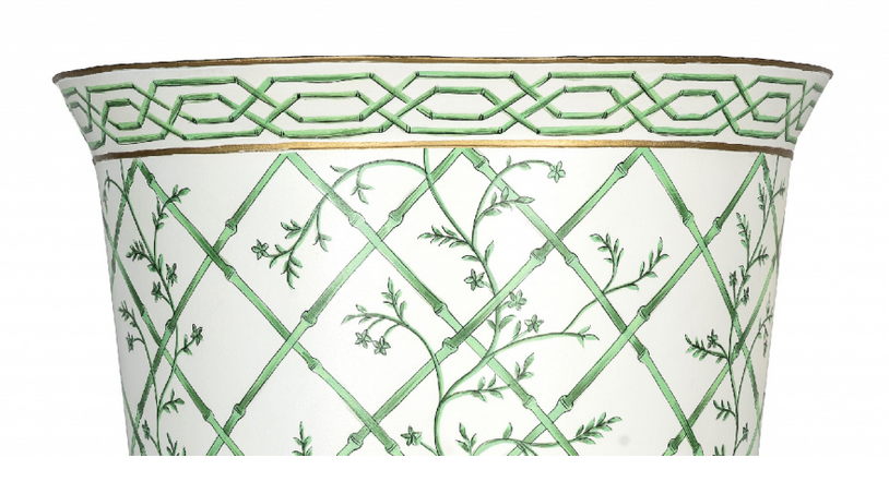 Ivory & Green Bamboo Chinoiserie Footed Planter