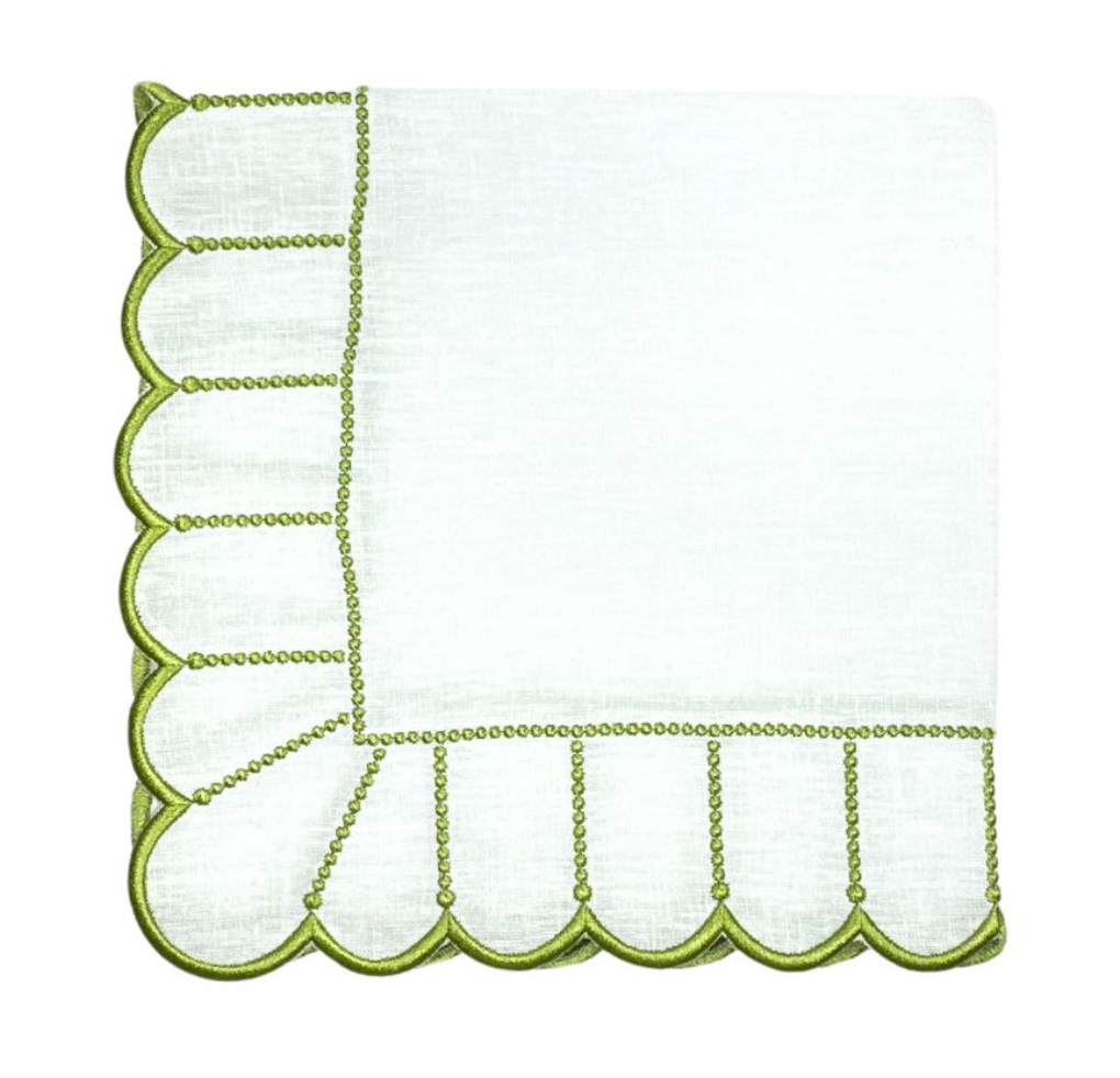 100% Linen - Studio Collection: Pippa Napkin - White/Green (Set of 4)