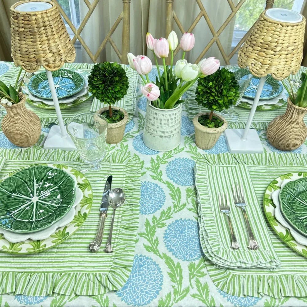 Green Stripes with Ruffle - Napkin - Set of 4 - The Mayfair Hall