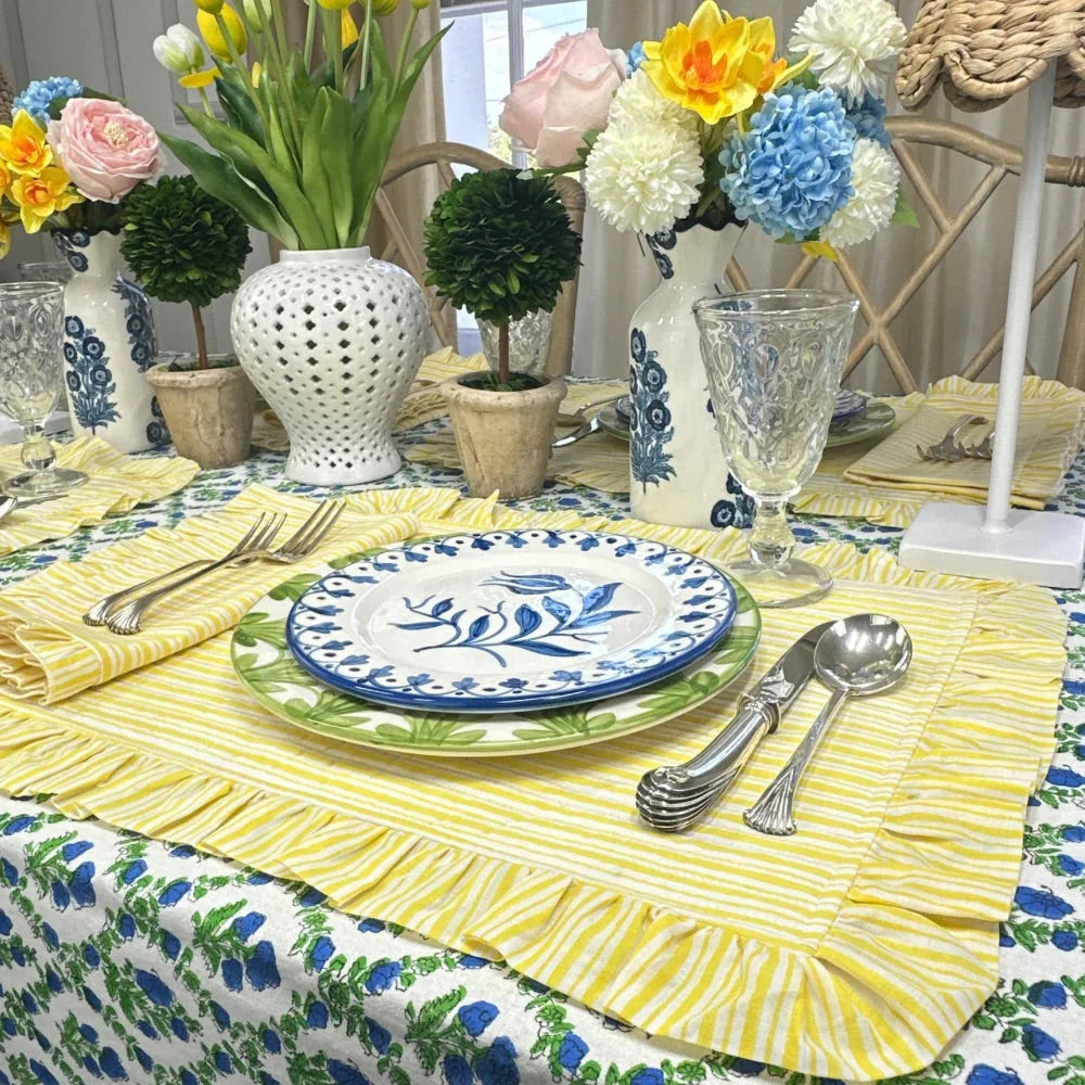 Yellow Stripes with Ruffle - Napkin - Set of 4 - The Mayfair Hall