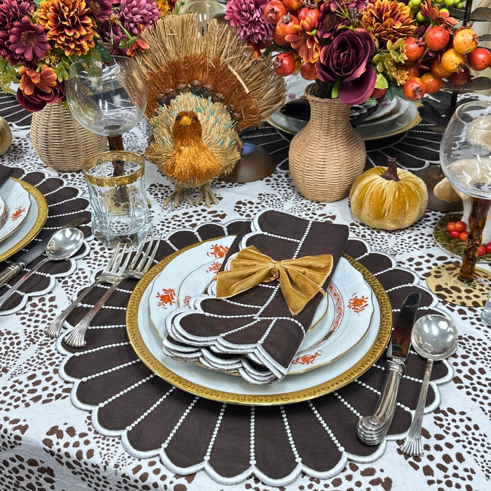 100% Linen - Studio Collection: Pippa Napkin - Cocoa/White (Set of 4)