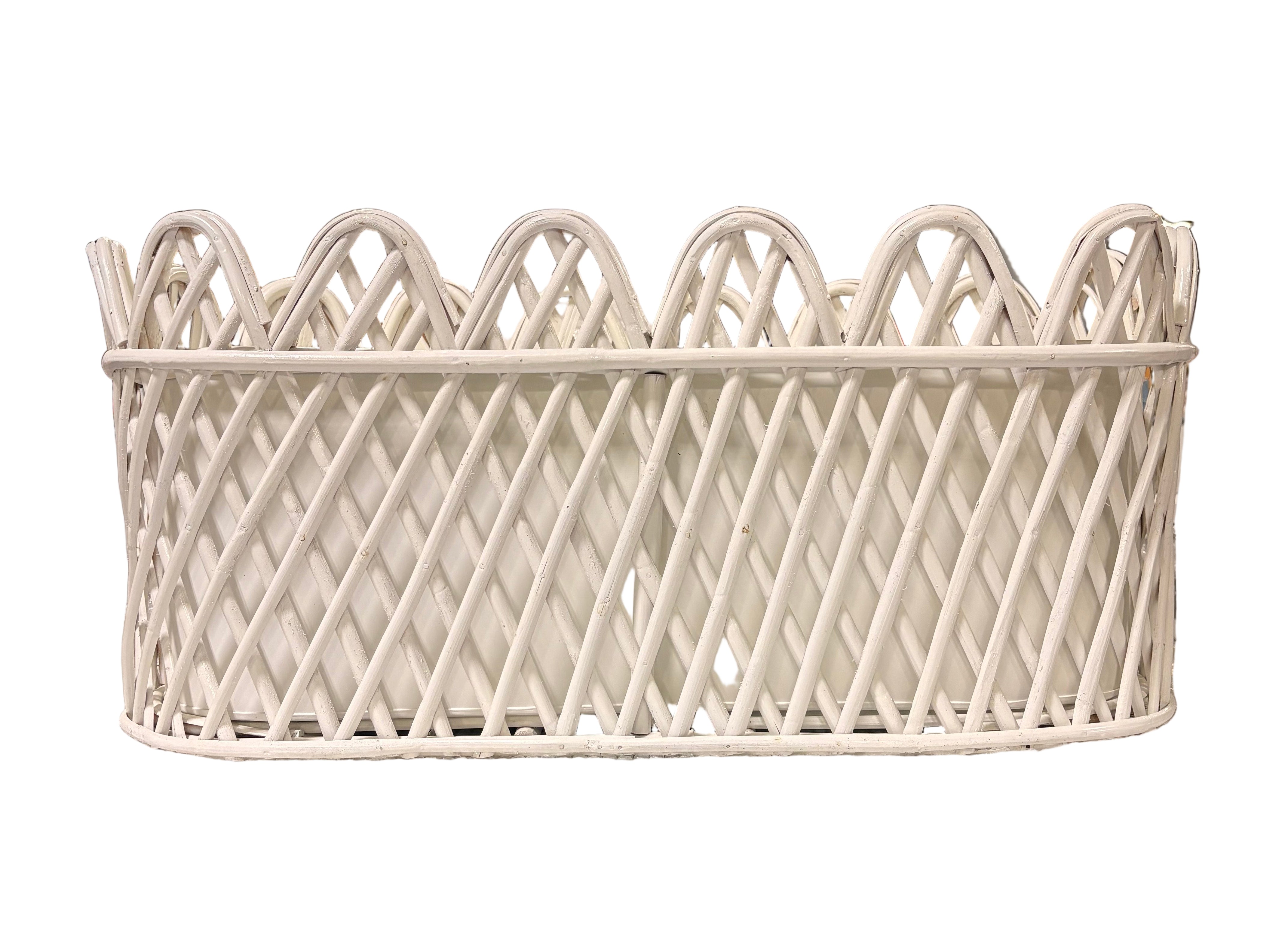 Jumbo White Oval Rattan Scalloped Planter