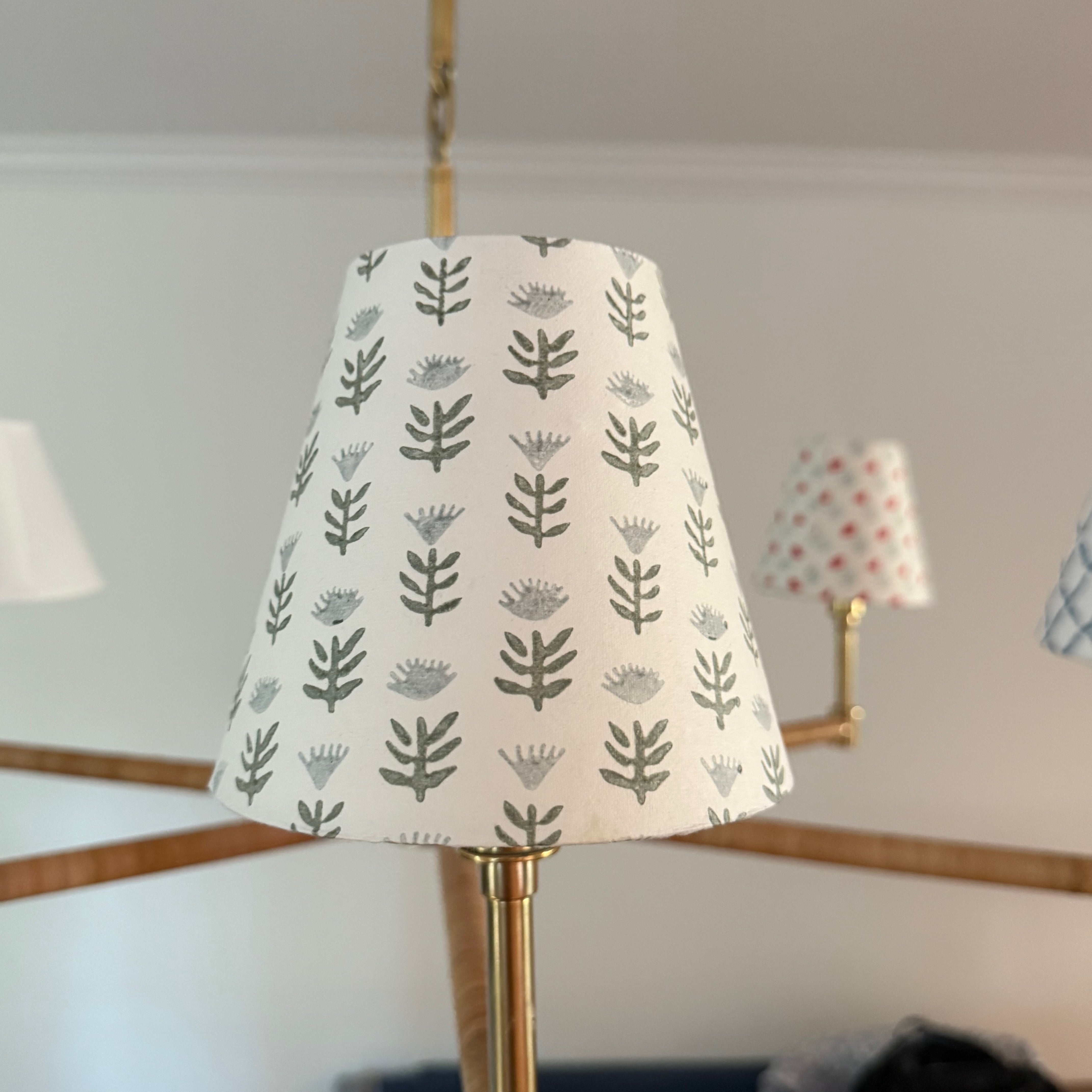 Block Print Floral - Candle Clip Lampshade - Claire, Serene - for Sconce or Chandelier