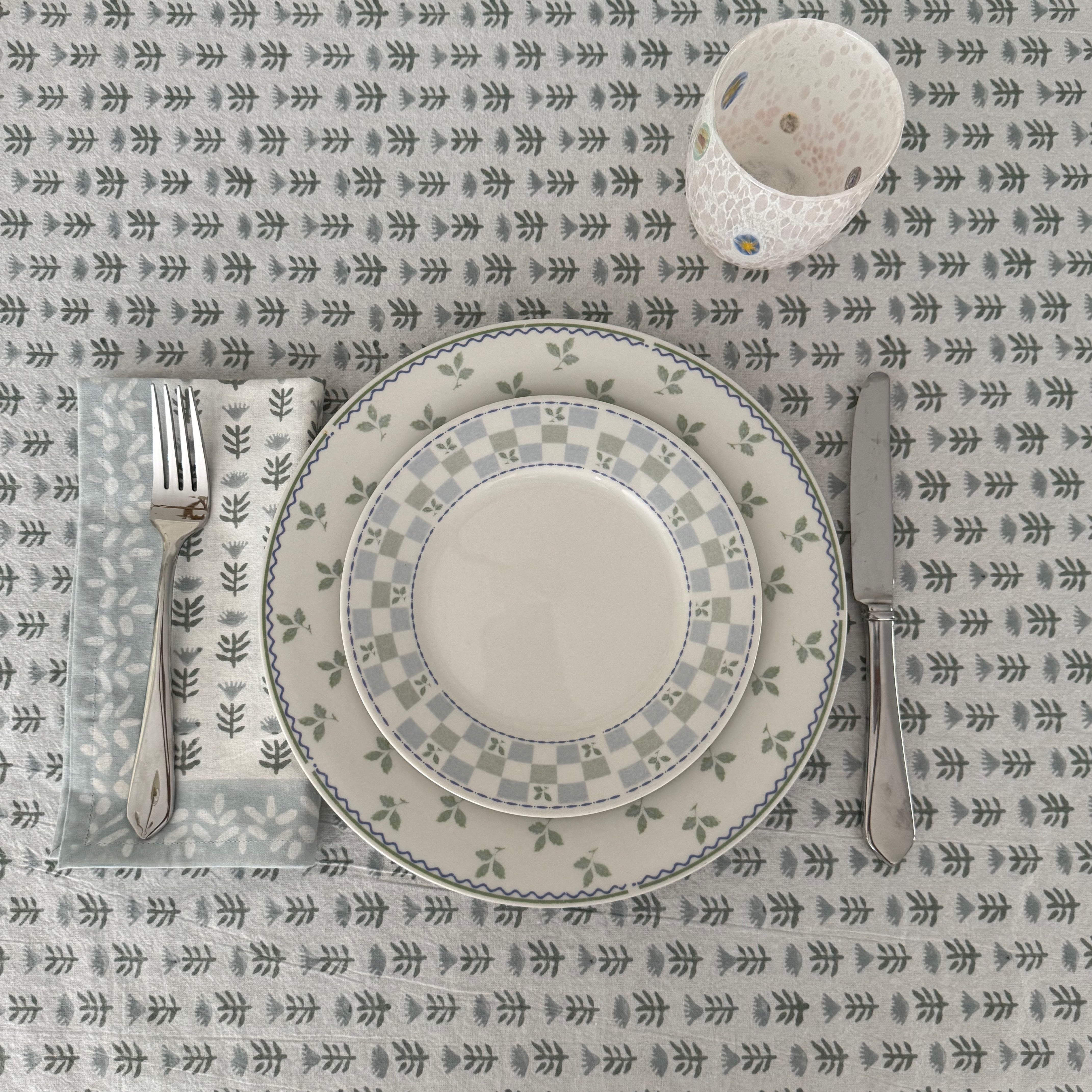 Claire Tablecloth in Serene - Block Printed