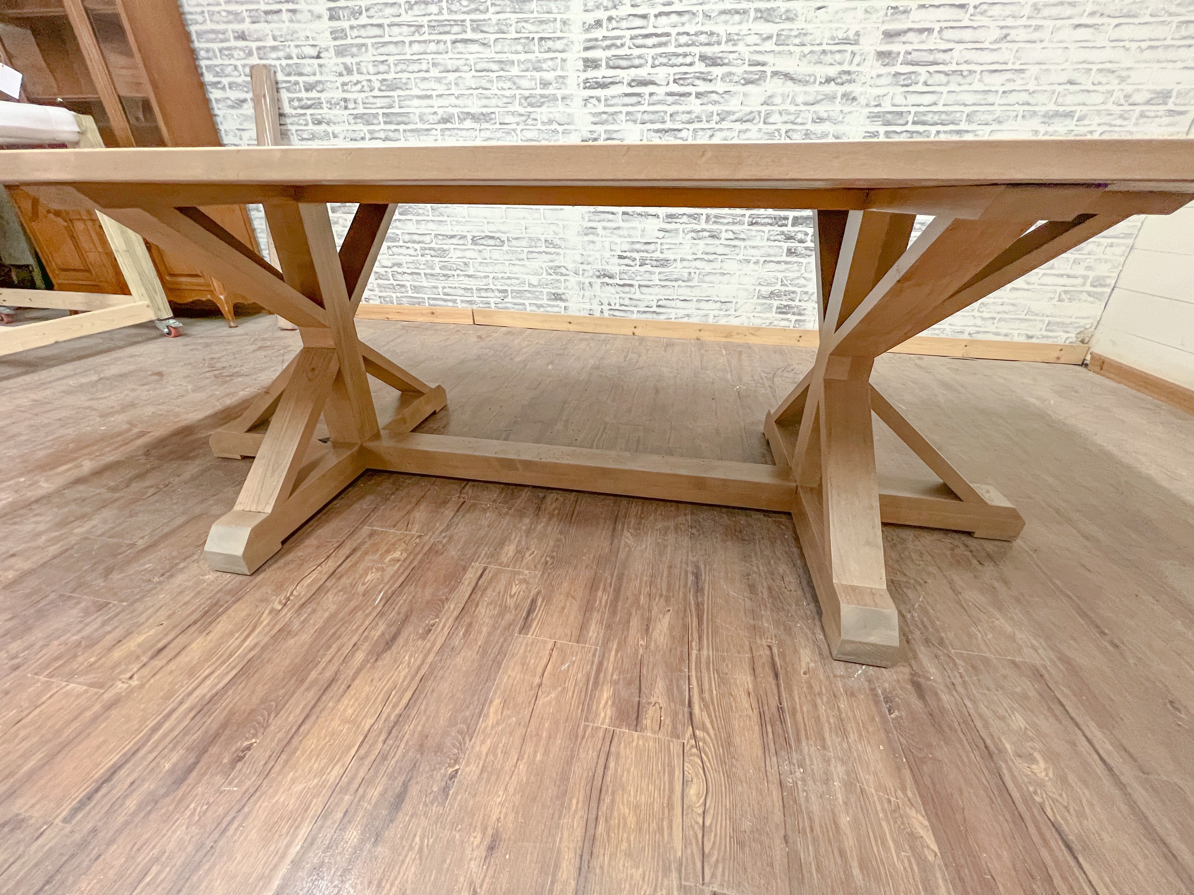 8' L x 42" Rustic Alder Harrison Trestle Table with Matching Bench and 6 Lexington Dining Chairs