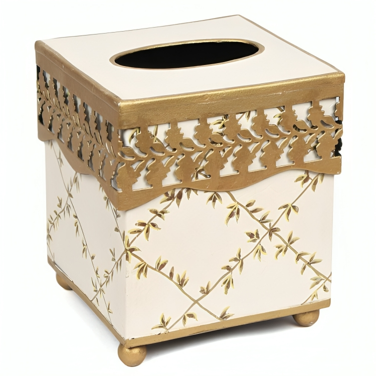 IVORY Pierced Gold Leaf TISSUE HOLDER
