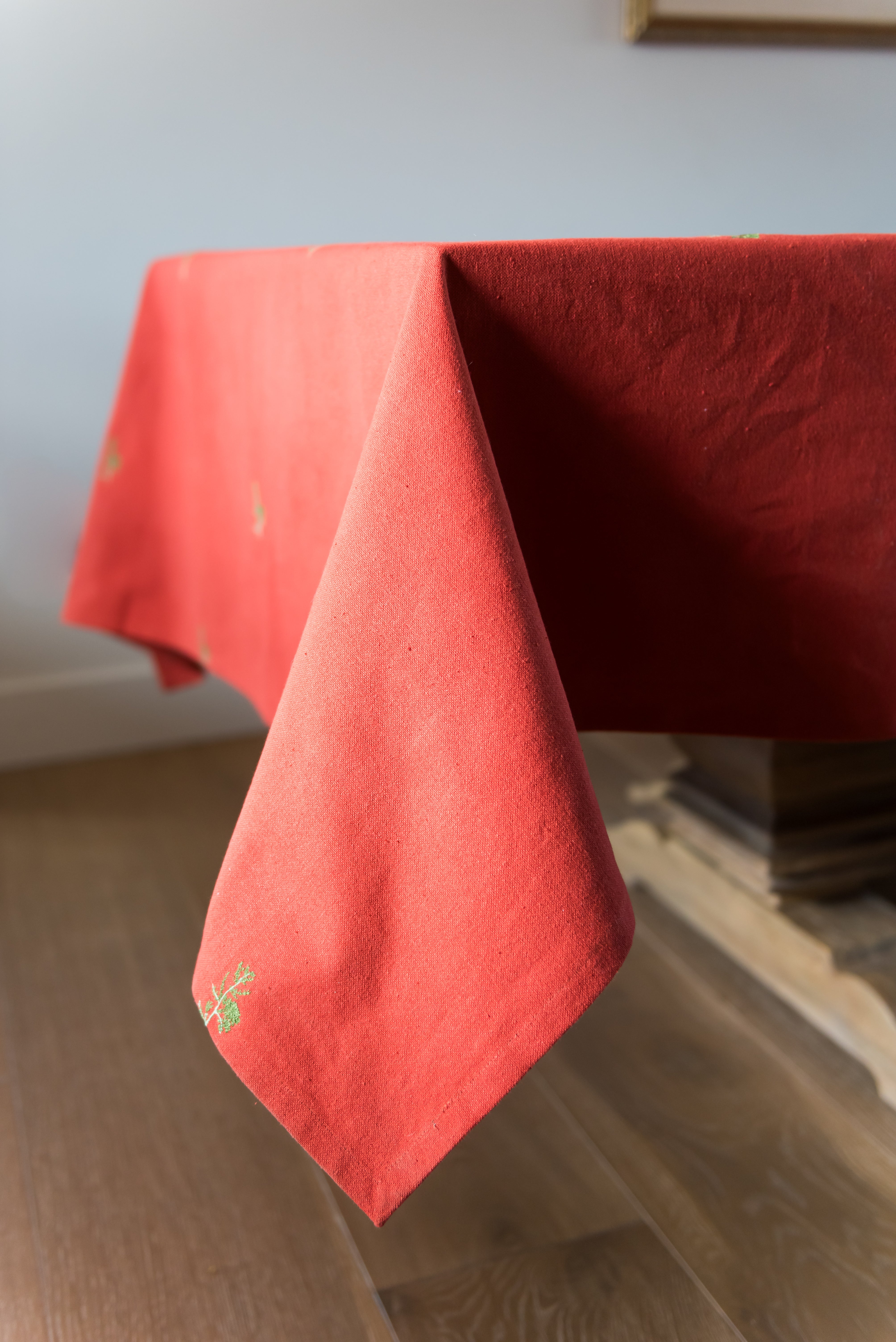 Rust Red and Green Fleur Tablecloth